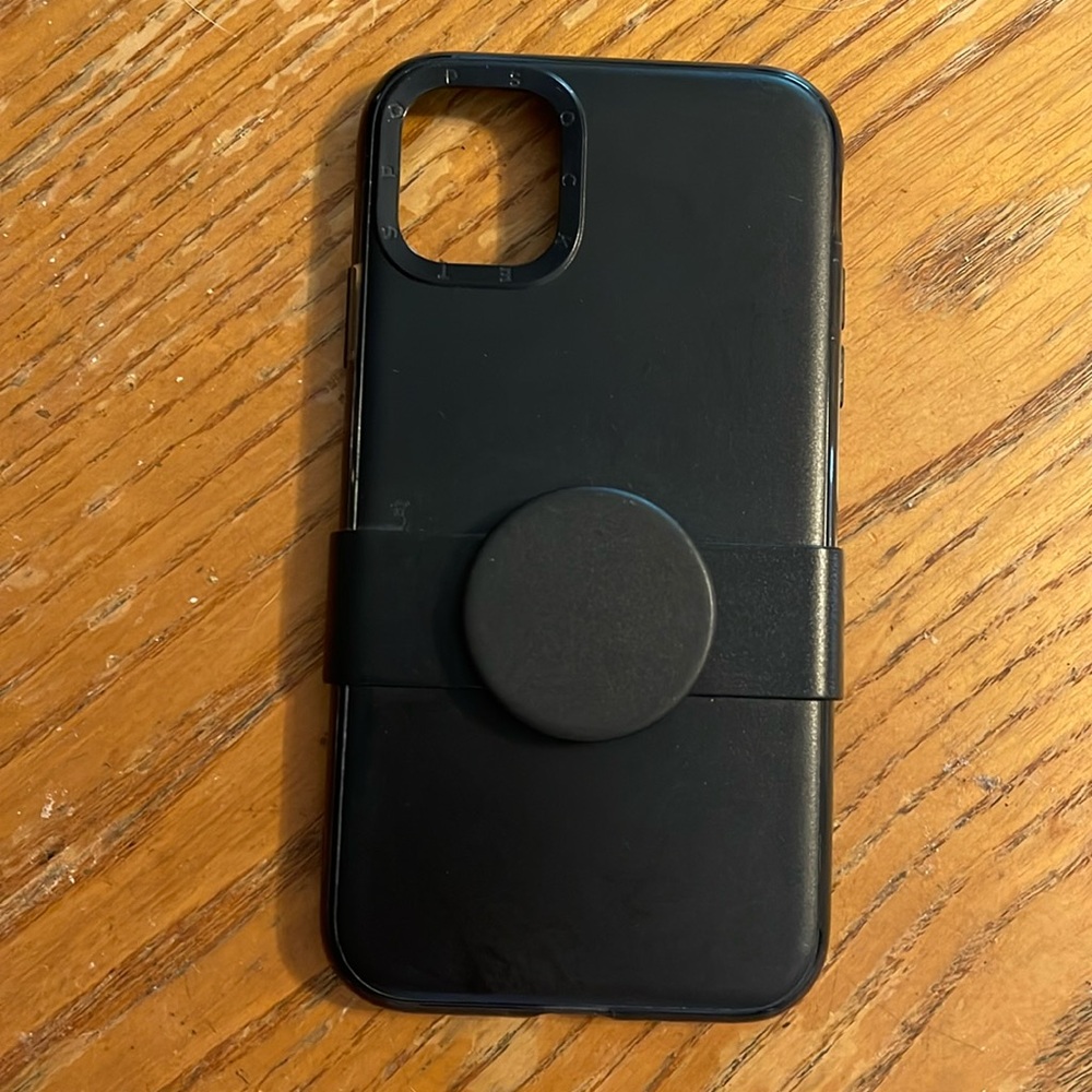 iPhone 11 Solid black phone case with removable pop socket clip